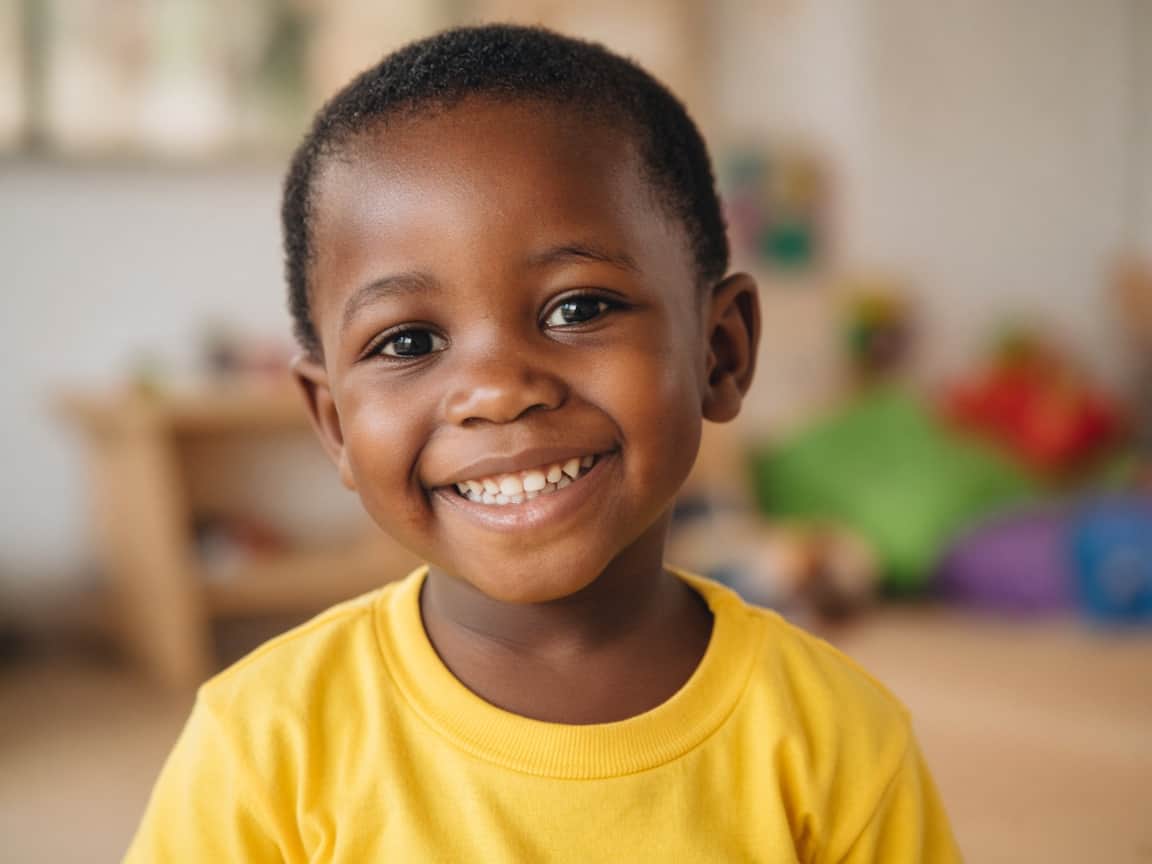 Preschool boy smiling in the classroom