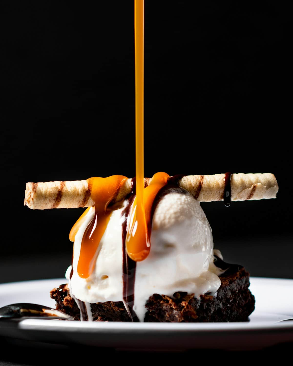 Dessert with ice cream and caramel