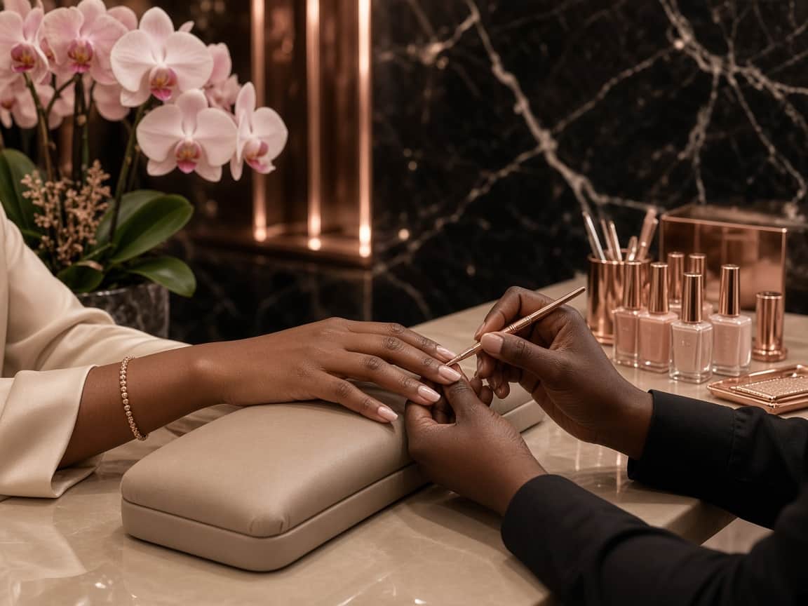 Manicure at a rose gold nail bar
